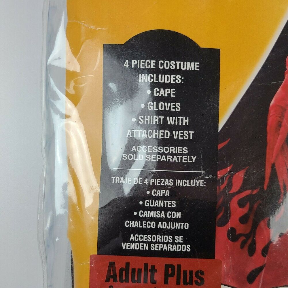 Mens Adult Deluxe Devil DIABLO COSTUME 48-52 NEW 4pc FLAME CAPE Glove SHIRT/VEST - Picture 7 of 7